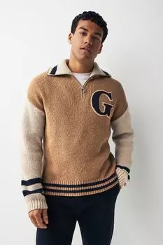 Шерстяной джемпер на полумолнии Nepps Letterman любого цвета Gant, бежевый