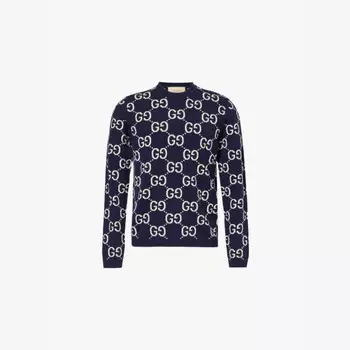Шерстяной джемпер прямого кроя с монограммой и интарсией Gucci, белый