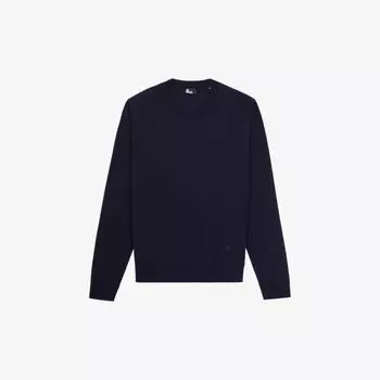 Шерстяной джемпер прямого кроя с вышитым логотипом The Kooples, темно-синий