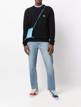 Шерстяной джемпер с аппликацией Maison Kitsun, черный