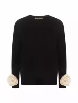 Шерстяной джемпер с аппликацией Valentino Garavani, черный