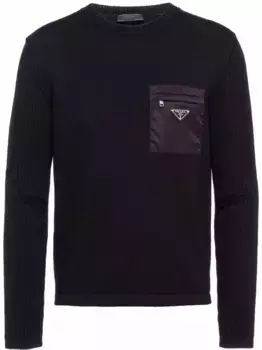 Шерстяной джемпер с карманом Prada, черный