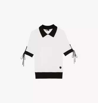 Шерстяной джемпер с контрастным воротником и бантом The Kooples, черный