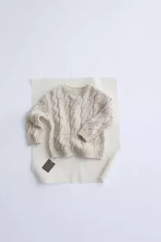 Шерстяной джемпер с косами ZARA, светло-бежевый