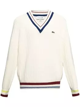 Шерстяной джемпер с крокодиловыми нашивками Lacoste, белый