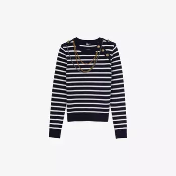 Шерстяной джемпер с круглым вырезом и цепочкой The Kooples, белый