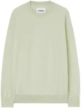 Шерстяной джемпер с круглым вырезом JIL SANDER, зеленый