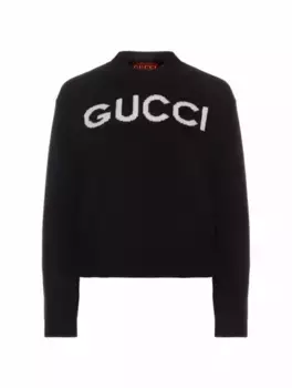 Шерстяной джемпер с логотипом Gucci, черный