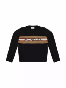 Шерстяной джемпер с логотипом Moncler, черный