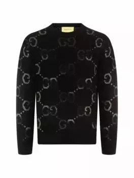 Шерстяной джемпер с монограммой GG Gucci, черный