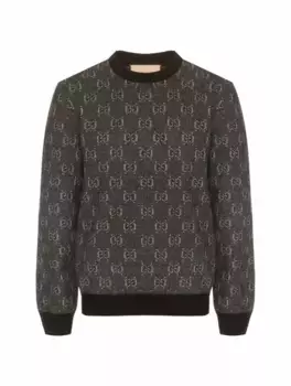 Шерстяной джемпер с монограммой Gucci, серый