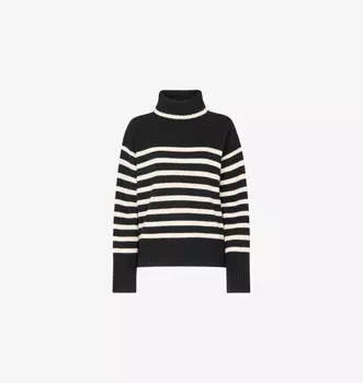 Шерстяной джемпер с полосатым принтом и высоким воротом Whistles, черный