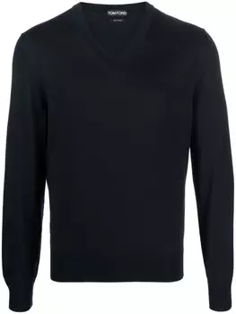 Шерстяной джемпер с V-образным вырезом TOM FORD, синий