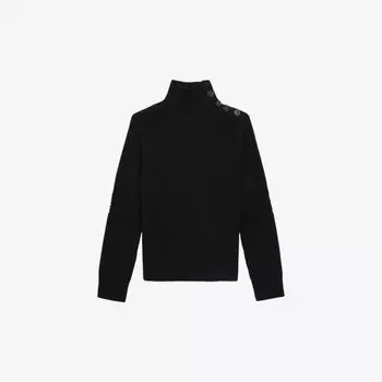 Шерстяной джемпер с воротником-воронкой и пуговицами The Kooples, черный