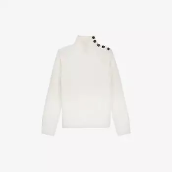 Шерстяной джемпер с воротником-воронкой и пуговицами The Kooples, экрю