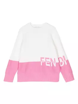 Шерстяной джемпер с вышитым логотипом Fendi Kids, белый