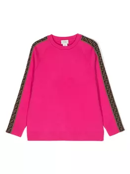 Шерстяной джемпер с вышитым логотипом FF Fendi Kids, розовый