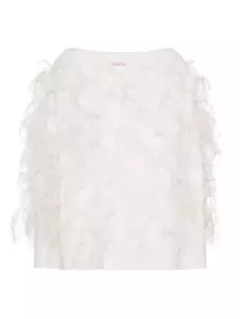 Шерстяной джемпер с вышивкой перьями Valentino Garavani, слоновая кость