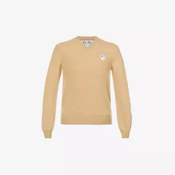 Шерстяной джемпер с вышивкой в виде сердечек Comme des Garons, цвет caramel