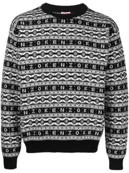 Шерстяной джемпер с жаккардовым логотипом KENZO, черный