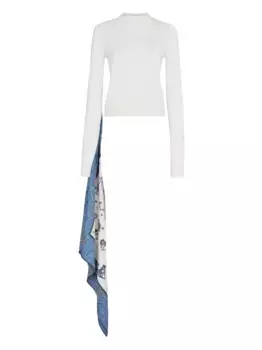 Шерстяной джемпер со вставками из шелка FENDI, белый