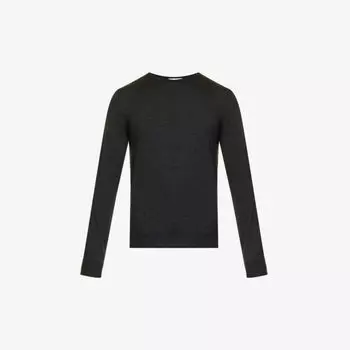 Шерстяной джемпер тонкой вязки с круглым вырезом Sunspel, цвет charcoal melange