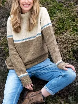 Шерстяной джемпер в стиле колор-блок с воротником-воронкой и крапинками Celtic & Co., овсянка/мульти