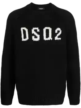 Шерстяной джемпер вязки интарсия с логотипом DSQUARED2, черный