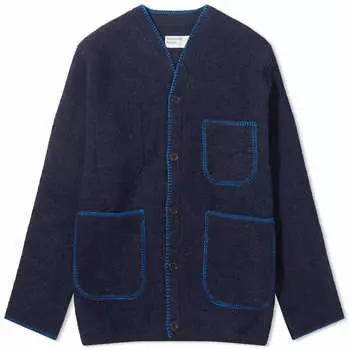 Шерстяной флисовый кардиган с одеяльной строчкой Universal Works