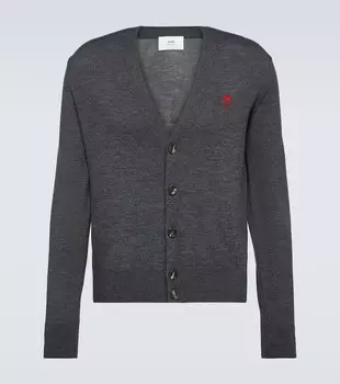 Шерстяной кардиган ami de cur Ami Paris, серый
