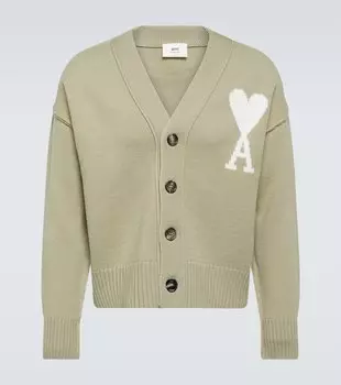 Шерстяной кардиган ami de cur Ami Paris, бежевый