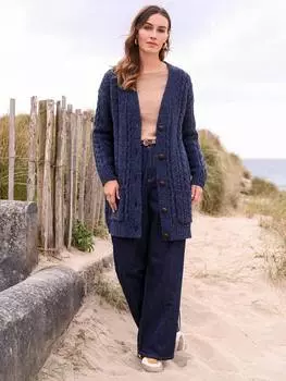 Шерстяной кардиган бойфренда кабельной вязки Celtic & Co., цвет Navy Marl