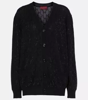 Шерстяной кардиган GG Crystal Gucci, черный