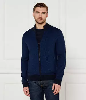 Шерстяной кардиган h-elthorn Regular fit Boss, синий