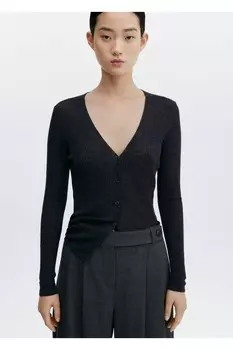 Шерстяной кардиган на пуговицах Mango, черный
