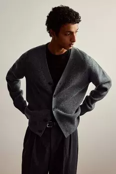 Шерстяной кардиган обычного кроя H&M, серый