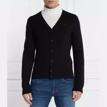 Шерстяной кардиган обычного кроя Lacoste, черный