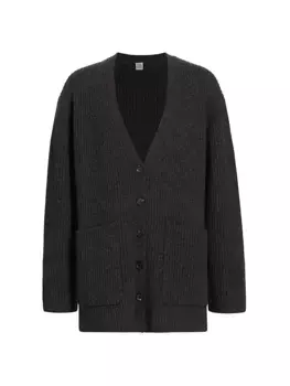 Шерстяной кардиган оверсайз в рубчик Toteme, цвет charcoal melange