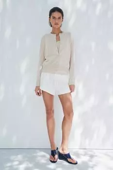 Шерстяной кардиган простой вязки ZARA, бежевый