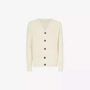 Шерстяной кардиган прямого кроя Fisherman с V-образным вырезом Sunspel, экрю