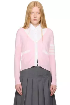 Шерстяной кардиган расслабленного кроя с 4 планками Thom Browne, розовый
