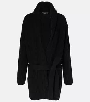 Шерстяной кардиган ребристого плетения Dolce&Gabbana, цвет nero/canna fucile