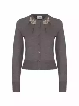 Шерстяной кардиган с аппликацией Erdem, серый