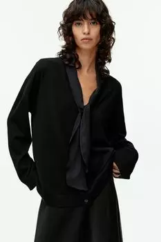Шерстяной кардиган с бантом H&M, черный