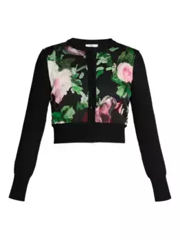 Шерстяной кардиган с цветочным принтом ERDEM, черный