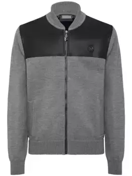 Шерстяной кардиган с декором Skull&Bones Philipp Plein, серый