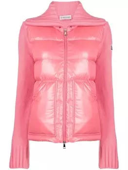 Шерстяной кардиган с дутыми вставками Moncler, розовый