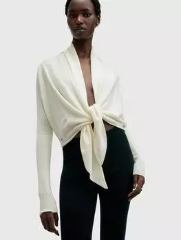 Шерстяной кардиган с галстуком wasson спереди AllSaints, цвет Chalk White