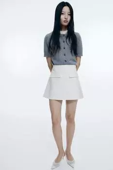 Шерстяной кардиган с короткими рукавами H&M, серый