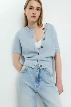 Шерстяной кардиган с короткими рукавами H&M, голубой